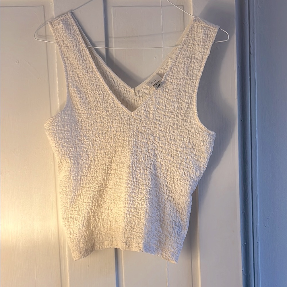 White Textured Sleeveless Top